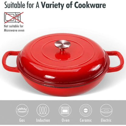 4.5L Dutch Oven Soup Pot Cast Iron Casserole Braiser  Casserole Skillet with Lid and Dual Handles Dutch Oven Baking