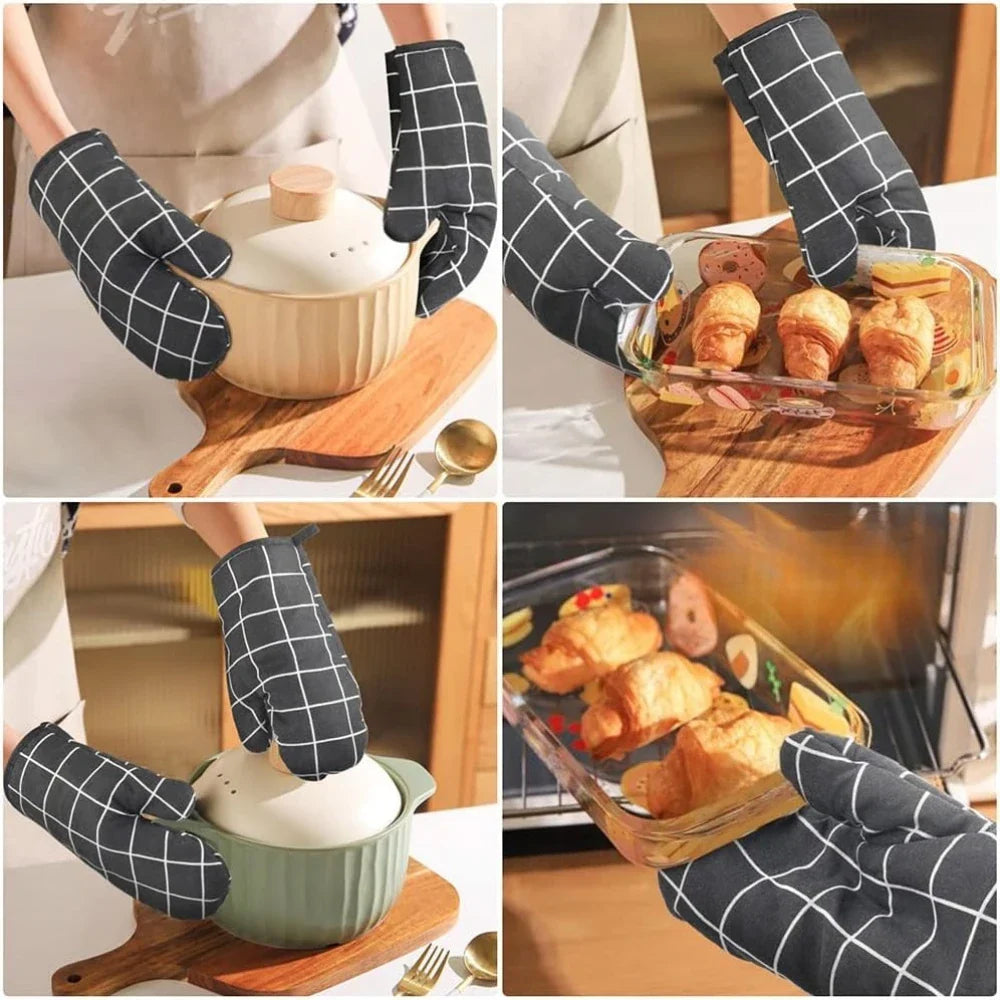 Oven Mitts Heat Resistant Cooking Gloves Thick Baking Mittens Grilling BBQ Gloves Non Slip Kitchen Microwave Oven Gloves