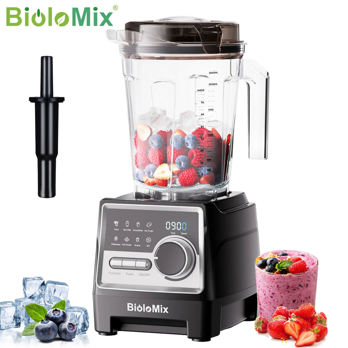 BioloMix 1500W Professional Blender With 2.6L BPA Free Jar With 6 Blades, 7 Preset Program for Smoothies, Shakes, Nut Milk