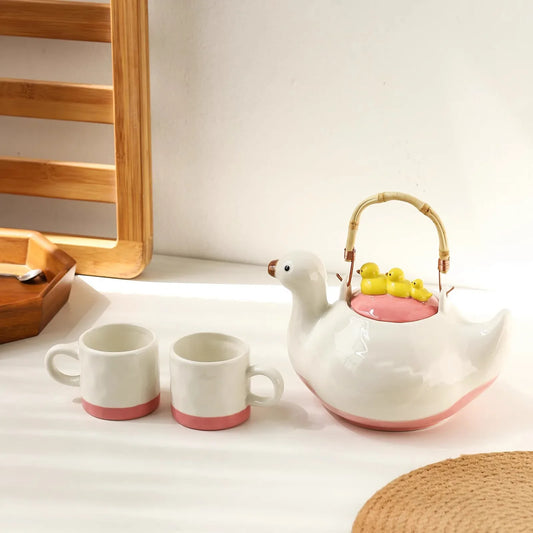 Duck,kettle,Drink water.Shape,Kettle set,Cup,Duckling,Cute,Pale pink,Summer,Goose,teacup,Brew tea,Household