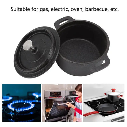 Y50A-Dutch Oven Cast Iron Pot With Lid Double Layer Traditional Thick Design With Handle For Slow Cooking Kitchen 10Cm Diameter
