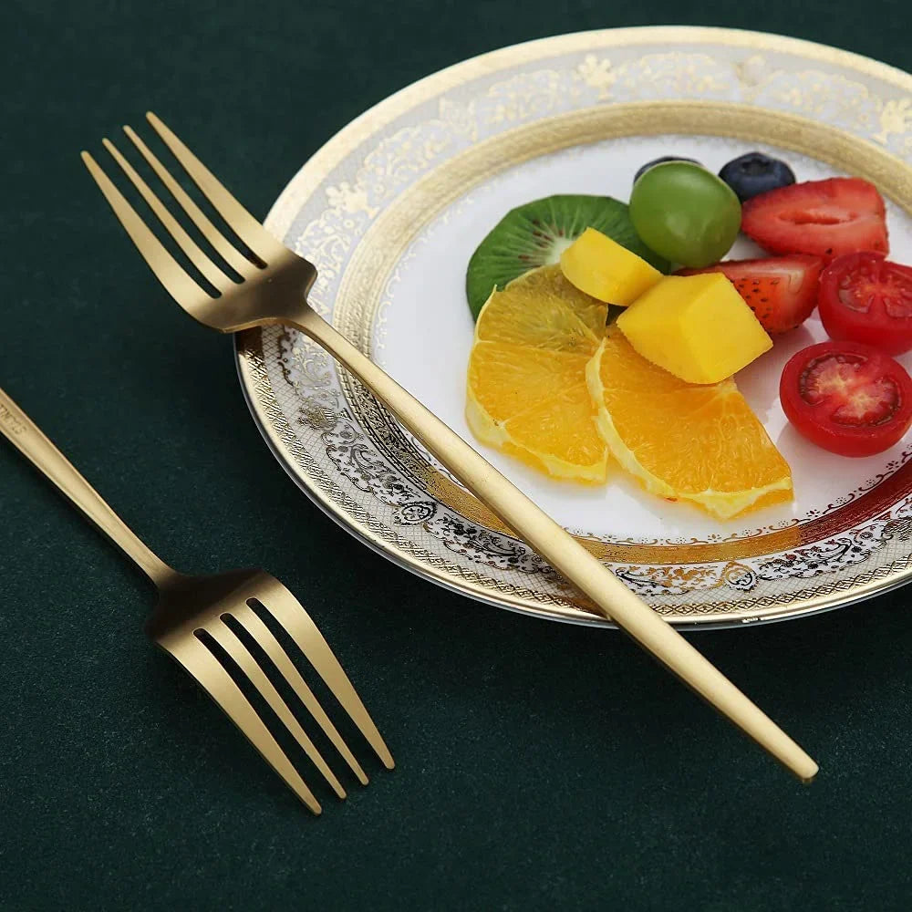 6 Pcs Silvere/Golden Flatware 8.2 Inch Stainless Steel Dinner Fork  Camping Dinnerware Set Tableware Eating Utensils