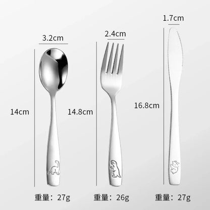 304 Stainless Steel Children's Tableware Set with Pieces Featuring Dinosaur Patterns, Affordable Including Knives Forks Spoons