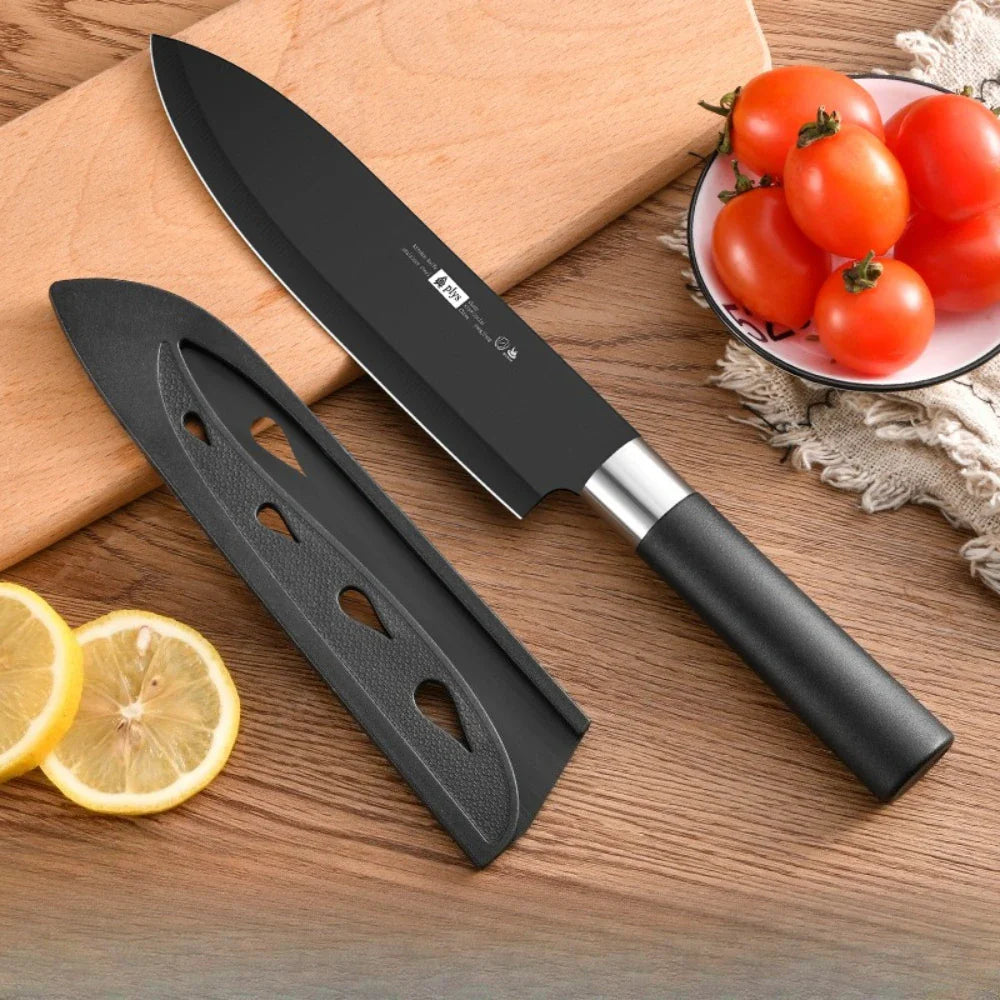 6pcs Kitchen Knife Set with Knife Holder High-grade Black Steel Knife Set Gift Knife Stainless Steel Kitchen Utensils Household