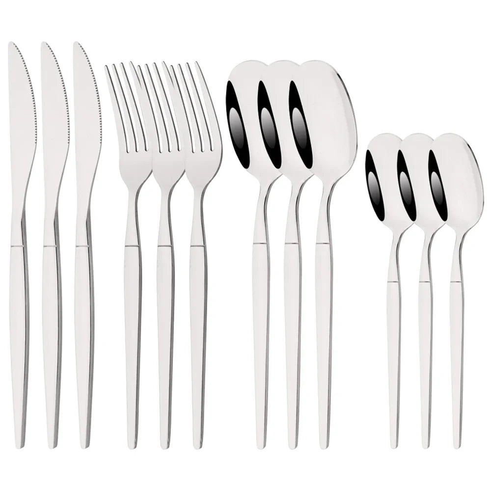 12Pcs Stainless Steel Dinnerware Set Golden Cutlery Spoon Fork Knife Western Cutlery Silverware Flatware Tableware Supplies