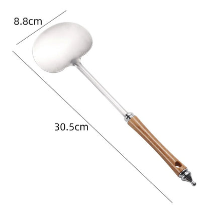 Stainless Steel Wok Spatula Long Wooden Handle Kitchen Utensils Chef-specific Mushroom Shovel Kitchen Accessories Essentials