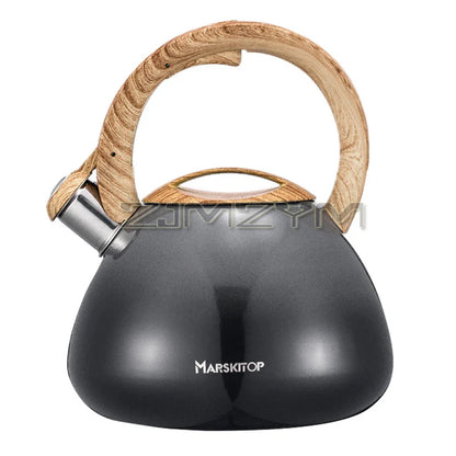 2.5L Sound Kettle Stovetop Stainless Steel Boiling Water Kettle With Loud Whistle Wooden Handle Gas Induction Cooker Tea Kettle