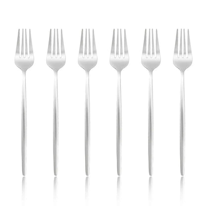 6 Pcs Silvere/Golden Flatware 8.2 Inch Stainless Steel Dinner Fork  Camping Dinnerware Set Tableware Eating Utensils