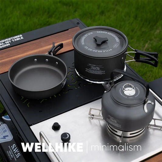 WELLHIKE Outdoor Camping Cooking Set Of Cookware Portable Camping Cookware Set Travel Utensils For 1-2 People Kettle Frying Pan