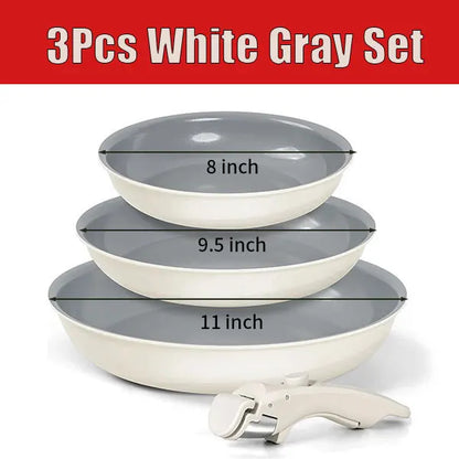 2/3Pcs Frying Pans Set Stackable Nonstick Egg Fry Pans with Removable Handle Non Stick Fried Steak Skillet Cooking Pot Cookware