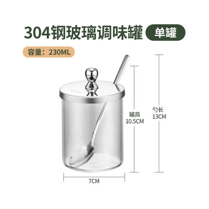 304 Stainless Steel Seasoning Jar Set Transparent Glass Pepper Salt Jar Seasoning Spice Seasoning Kitchen Food Storage Container