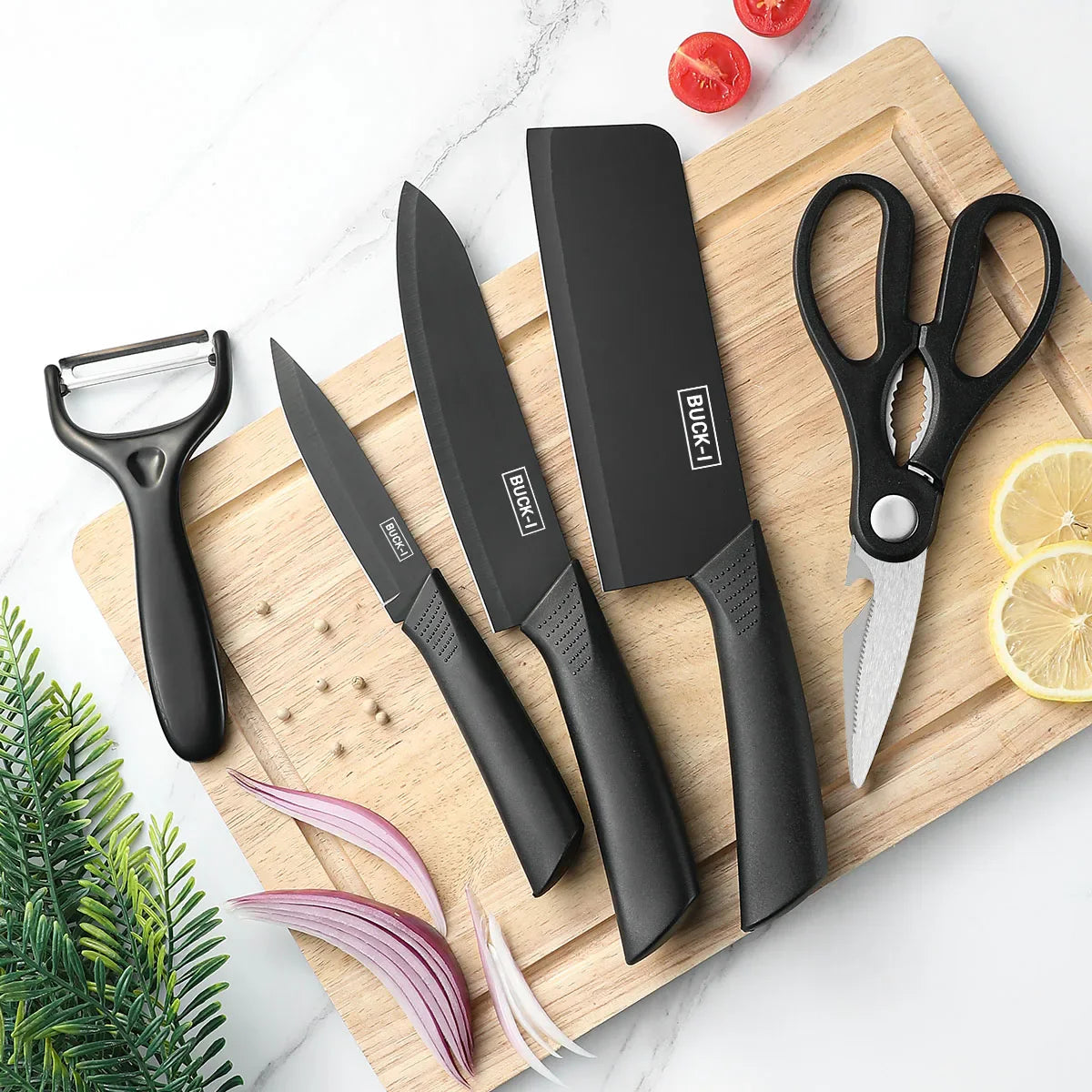 3/5pcs Kitchen knife set, high-grade black steel knife set Gift knife Stainless steel kitchen utensils household knives