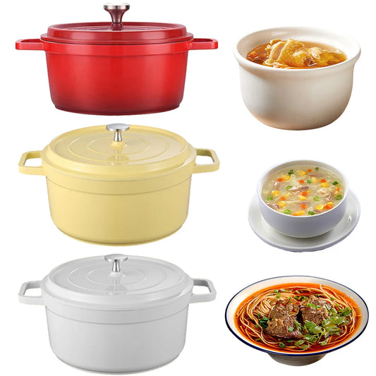Enameled Cast Aluminum Dutch Oven with Lid Home Kitchen Enamel Stock Pot Dutch Oven Cast Aluminum Pot Multifunctional Cookware