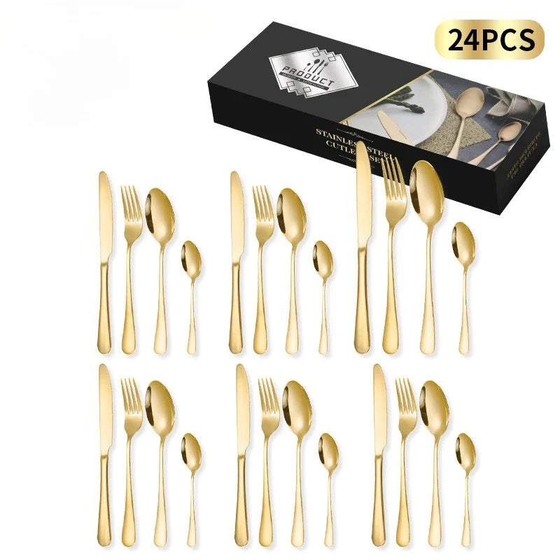 Silverware Set for 6,24 Piece Stainless Steel Flatware Utensils Cutlery Set Including Steak Knife Fork and Spoon,Dishwasher Safe