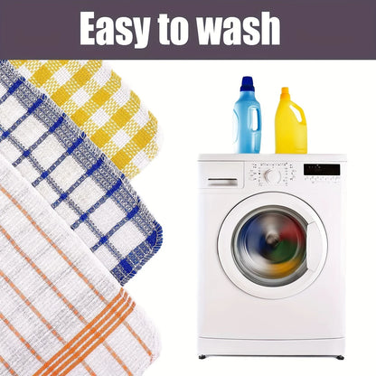 3/5/10/12pcs Plaid Kitchen Towels - Double-Sided Non-Shedding Dish Cloths for Household Cleaning Absorbent Dishwashing Cloth