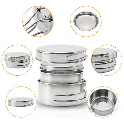 Stainless Steel 8Pcs Cookware Set for Camping Camping Pot and Pan Set with Cups Outdoor 2-3 Person Tableware for Hiking Picnic