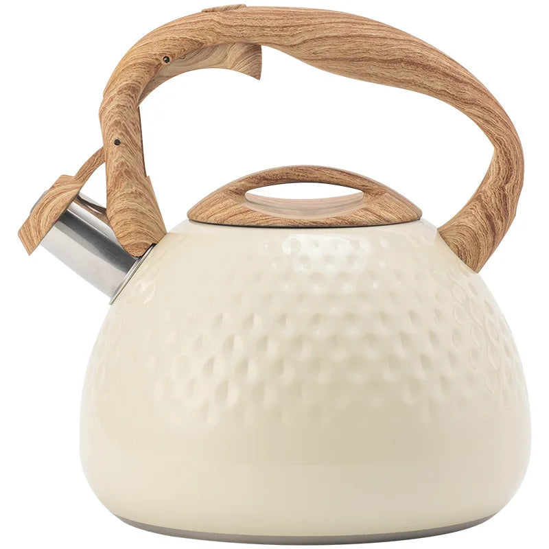 3L Tea Kettle with Wood Pattern Anti Hot Handle Loud Whistle Stainless Steel Kettle Heat Resistant for Boiling Water Coffee Milk