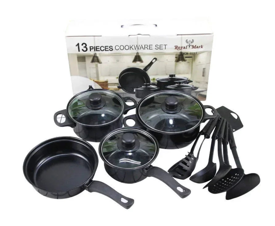 13 Piece Cookware Set Milk Pot Soup Pot Flat Bottomed Small Frying Pan with Lid And Shovel Kitchenware Set for Cooking pots Set