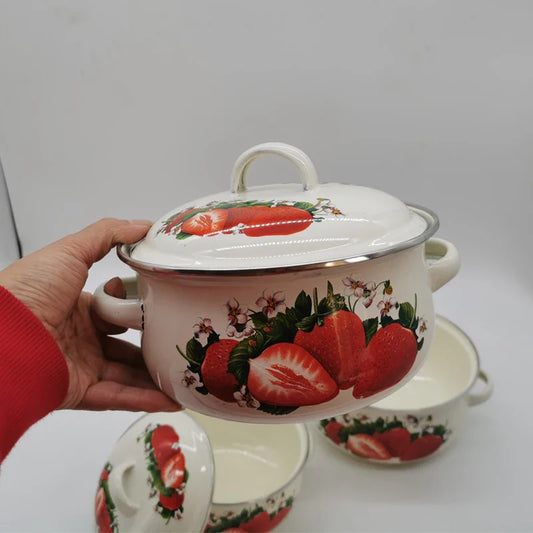 16cm 18cm 20cm 3piece Set Strawberry Enameled Cookware Set