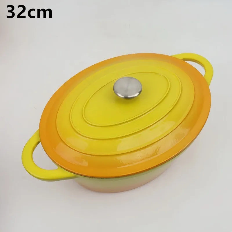 33cm Enameled Cast Iron Oval Dutch Oven for Braising Broiling Bread Baking 4L Saucepan Kitchen Utensil Cast Iron Casserole Dish