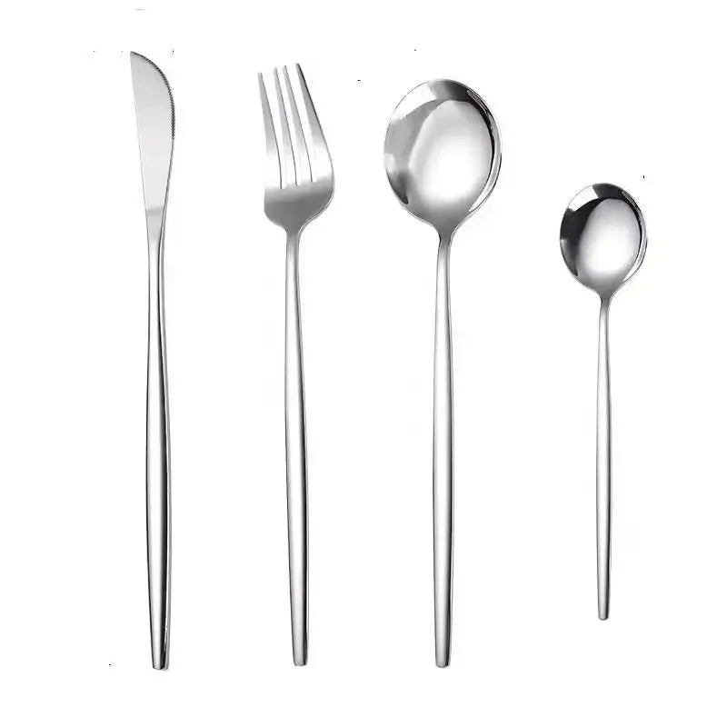 Stainless Steel Cutlery Set, 4pcs Fork, Spoon, Knife, Chopsticks, Dinnerware, Tea Spoon, Flatware Set, Silverware, Black Gold