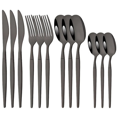 12Pcs Stainless Steel Dinnerware Set Golden Cutlery Spoon Fork Knife Western Cutlery Silverware Flatware Tableware Supplies