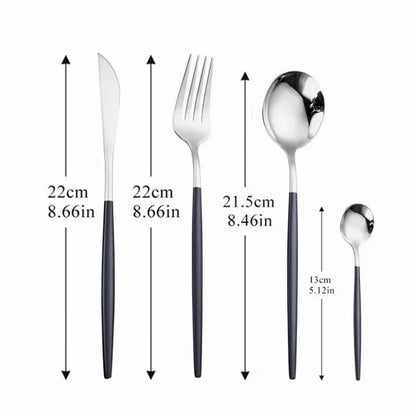 Stainless Steel Cutlery Set, 4pcs Fork, Spoon, Knife, Chopsticks, Dinnerware, Tea Spoon, Flatware Set, Silverware, Black Gold