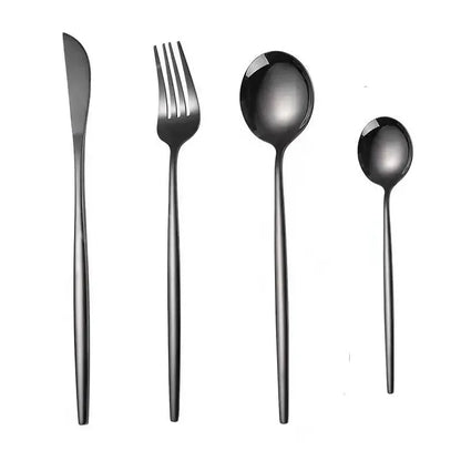 Stainless Steel Cutlery Set, 4pcs Fork, Spoon, Knife, Chopsticks, Dinnerware, Tea Spoon, Flatware Set, Silverware, Black Gold
