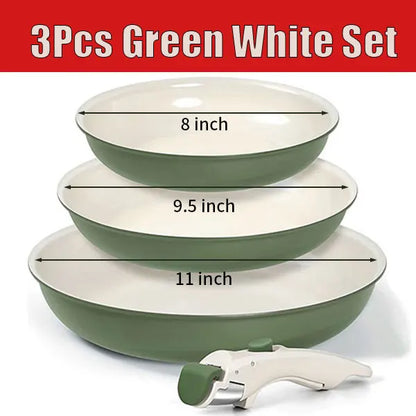 2/3Pcs Frying Pans Set Stackable Nonstick Egg Fry Pans with Removable Handle Non Stick Fried Steak Skillet Cooking Pot Cookware