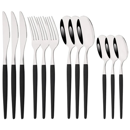 12Pcs Stainless Steel Dinnerware Set Golden Cutlery Spoon Fork Knife Western Cutlery Silverware Flatware Tableware Supplies