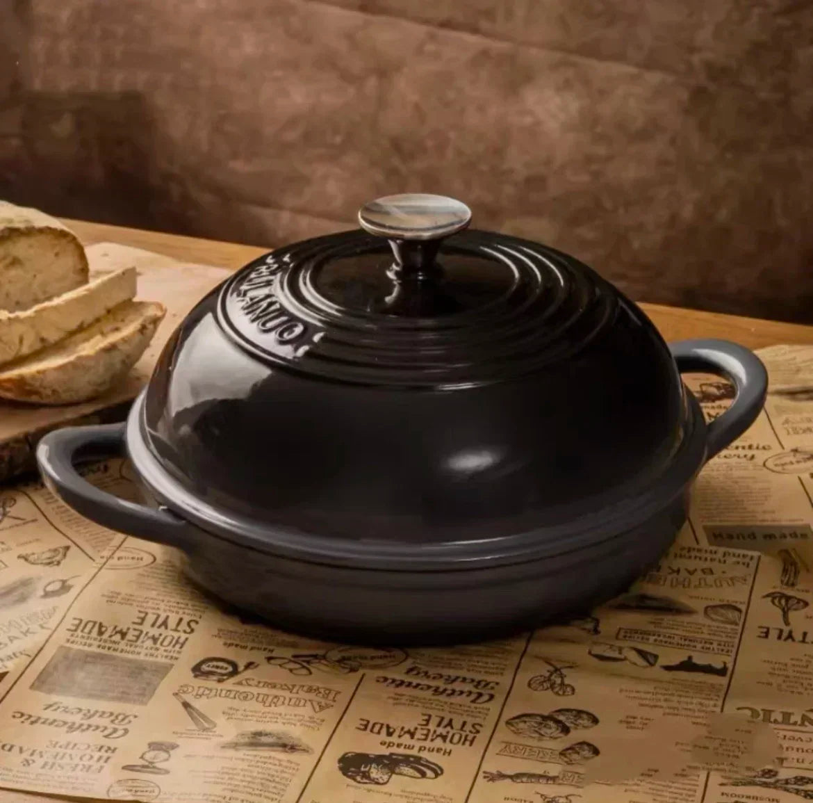 11 Inch Red Enameled Cast Iron Bread Pan with Lid Dutch Oven for Sourdough Baking - Oven Safe Kitchen Baking Dish