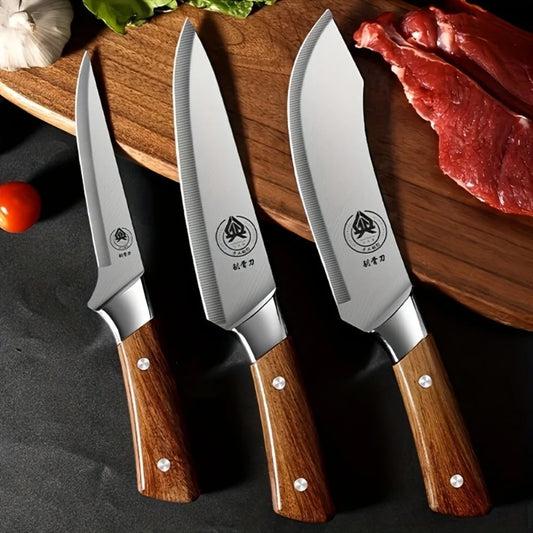 3pcs Professional Boning Knife Set Stainless Steel Ultra Sharp Chef &Skinning Knives with Sheath Heavy-Duty Meat Cutting Tools