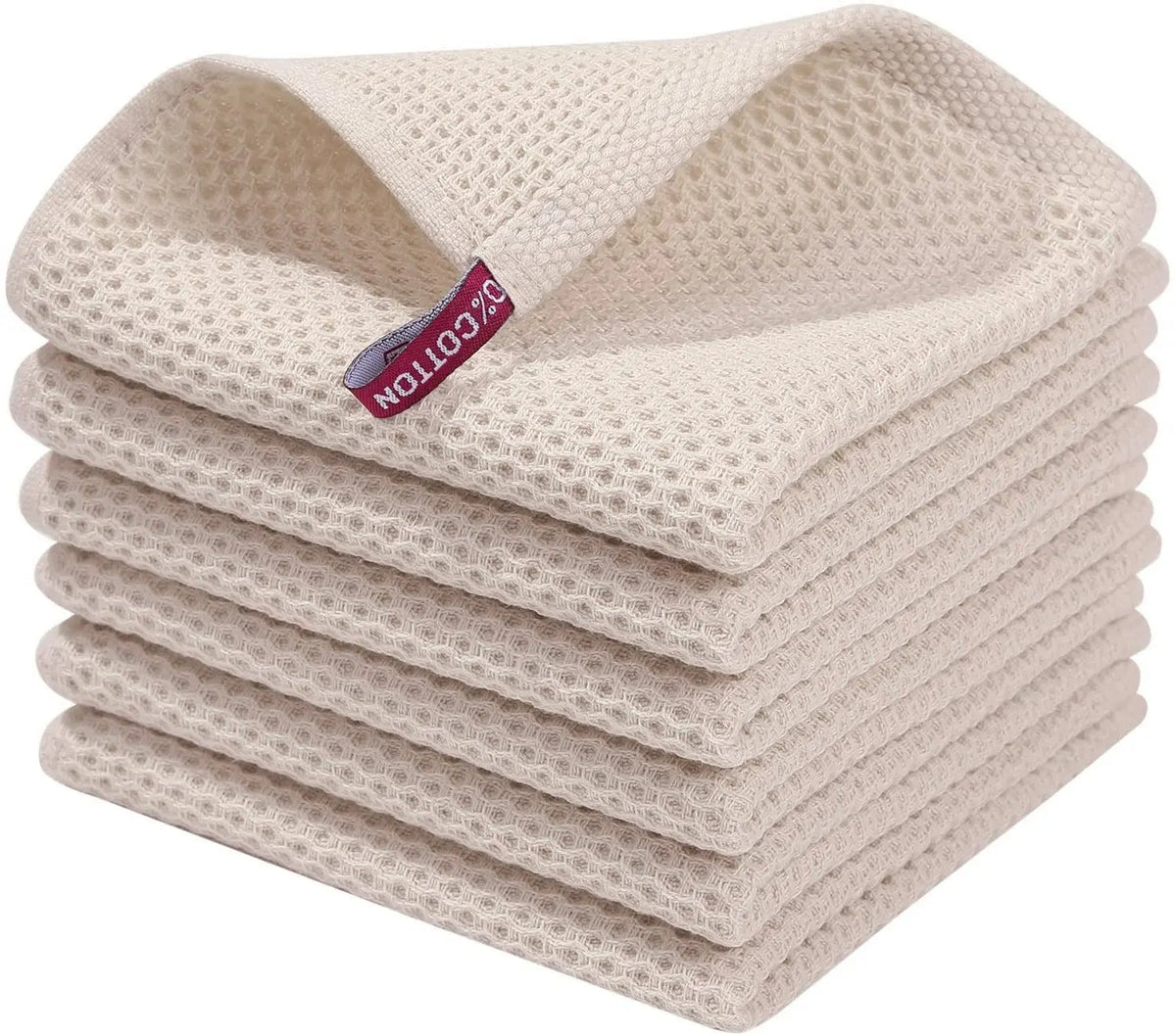 100% Cotton Waffle Weave Kitchen Dish Cloths, Ultra Soft Absorbent Quick Drying Dish Towels, 12x12 Inches, 6-Pack