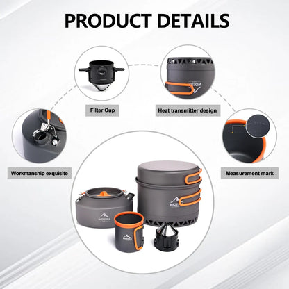 Camping Tableware Outdoor Cookware Set Pots Tourist kettle coffee cup filte Kitchen Equipment Gear Utensils Hiking Picnic Travel