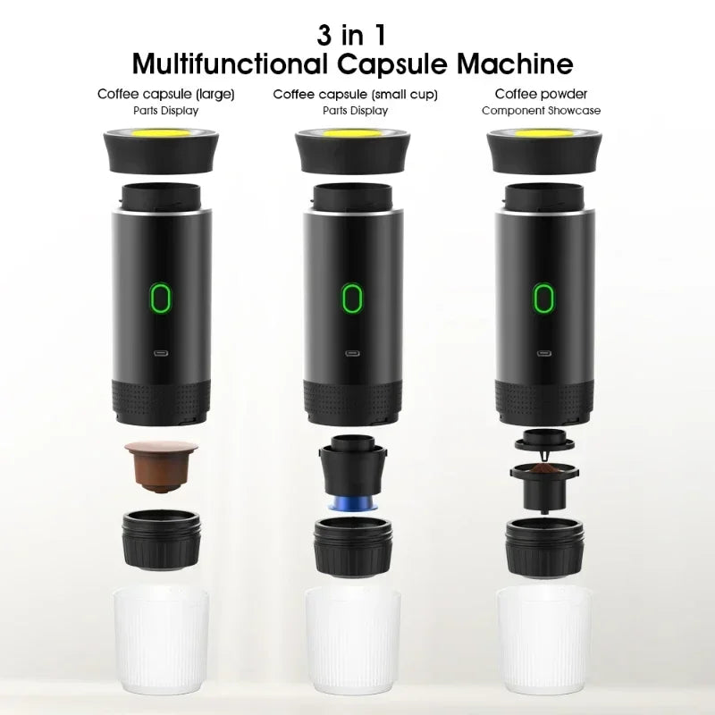 Coffee Machine Wireless Electric Coffee Machine Portable Espresso Coffee Machine Maker 3-in-1 Capsule Powder Travel Coffee Maker