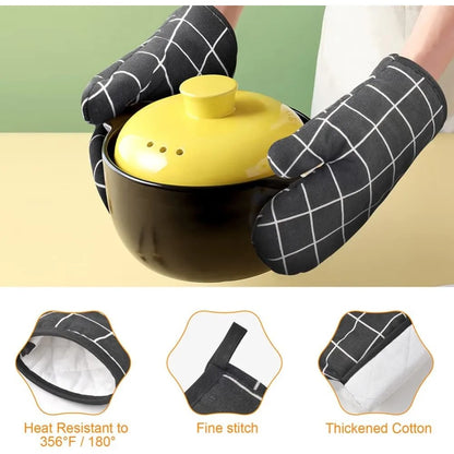 Oven Mitts Heat Resistant Cooking Gloves Thick Baking Mittens Grilling BBQ Gloves Non Slip Kitchen Microwave Oven Gloves