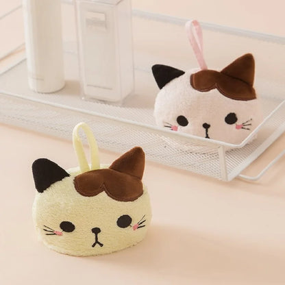 Cute Cat Kitchen Cleaning Towel Hanging Hand Towels Absorbent  Dishcloths Coral Velvet Soft Cleaning Cloth Rag