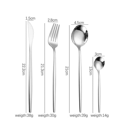 4pcs Gold Flatware Set Tableware Fine Dining Utensil Set Include Knives Forks and Spoons,Circular Fine Handle Kitchen Tools
