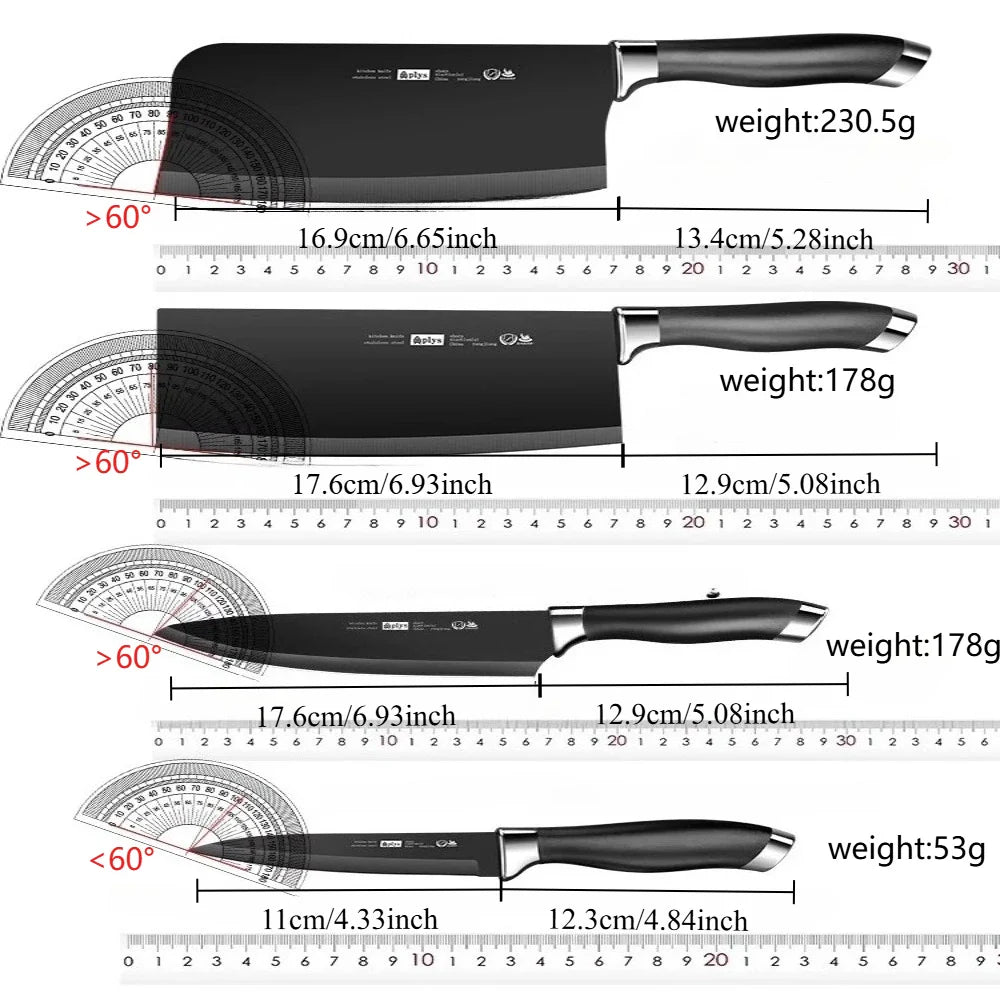 6pcs Kitchen Knife Set with Knife Holder High-grade Black Steel Knife Set Gift Knife Stainless Steel Kitchen Utensils Household