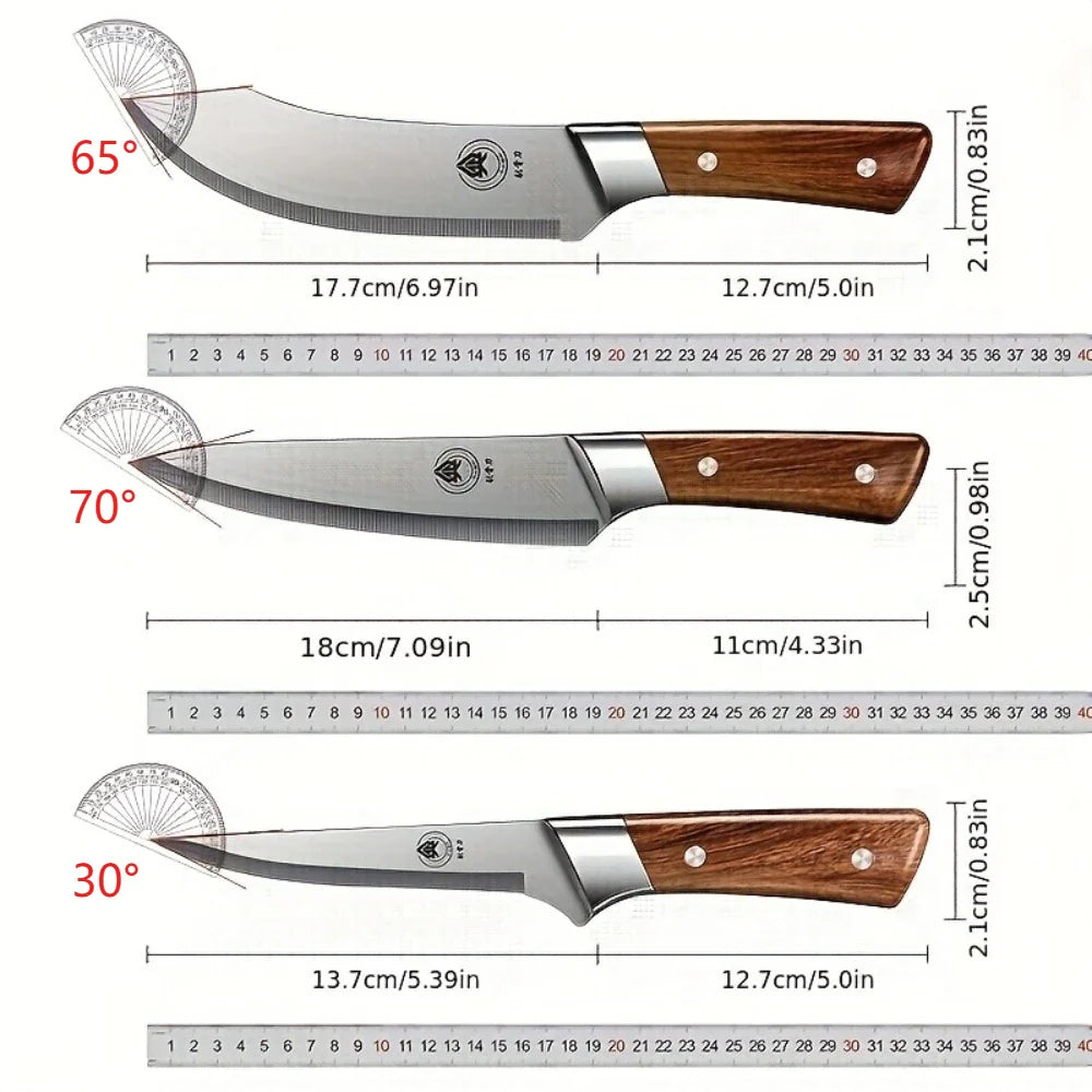 3pcs Professional Boning Knife Set Stainless Steel Ultra Sharp Chef &Skinning Knives with Sheath Heavy-Duty Meat Cutting Tools