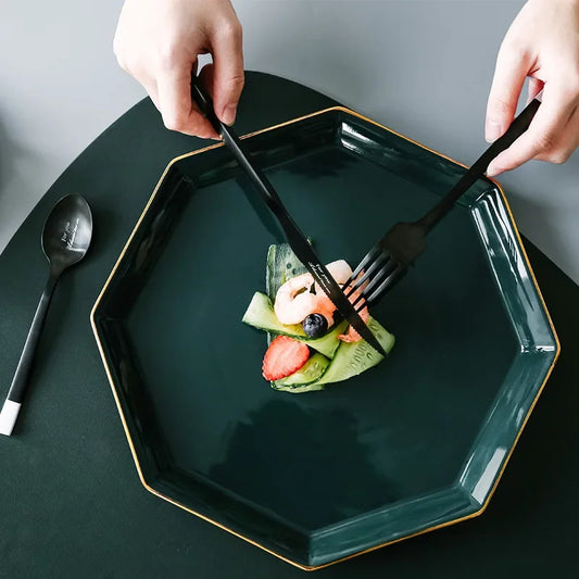 Stainless Steel Cutlery Set, Dinnerware Set, Knife, Fork, Spoon, Chopsticks, Coffee Spoon, Elegant Black White Tableware