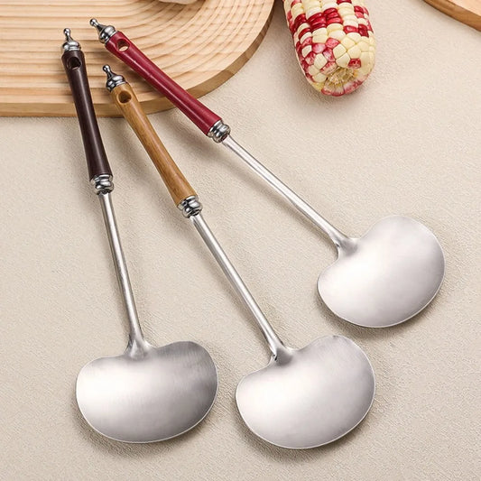 Stainless Steel Wok Spatula Long Wooden Handle Kitchen Utensils Chef-specific Mushroom Shovel Kitchen Accessories Essentials