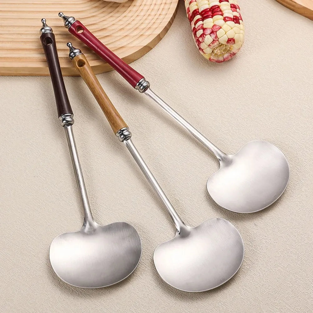 Stainless Steel Wok Spatula Long Wooden Handle Kitchen Utensils Chef-specific Mushroom Shovel Kitchen Accessories Essentials