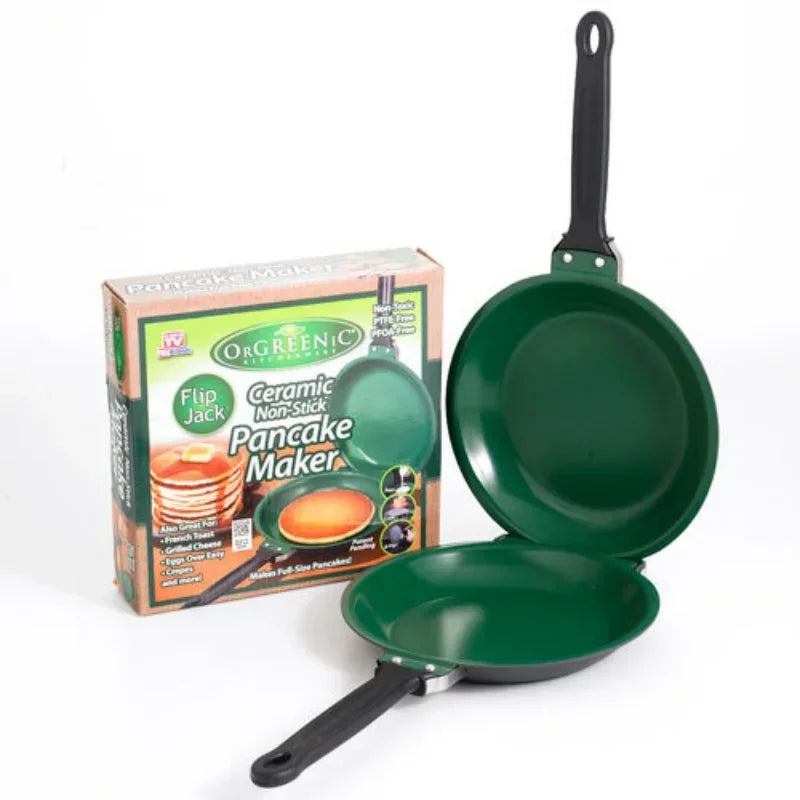 Double-Sided Non-Stick Ceramic Frying Pan Pancake Maker Foldable Kitchen Cookware for Bread Egg Breakfast