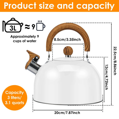 2/2.5/3L Stainless Steel Whistling Kettle Rustproof Stove Top Water Kettle with Anti-hot Handle Lightweight Stove Top Tea Pots