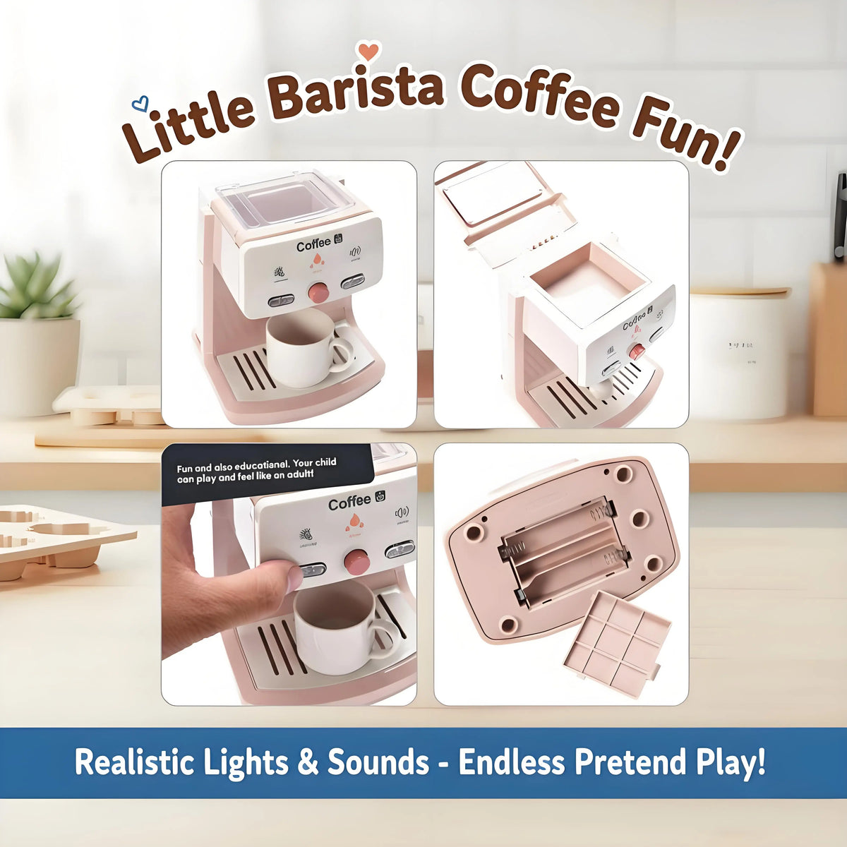 Coffee Maker Toy, Interactive Simulation, Light & Sound Effects, Perfect for Pretend Play