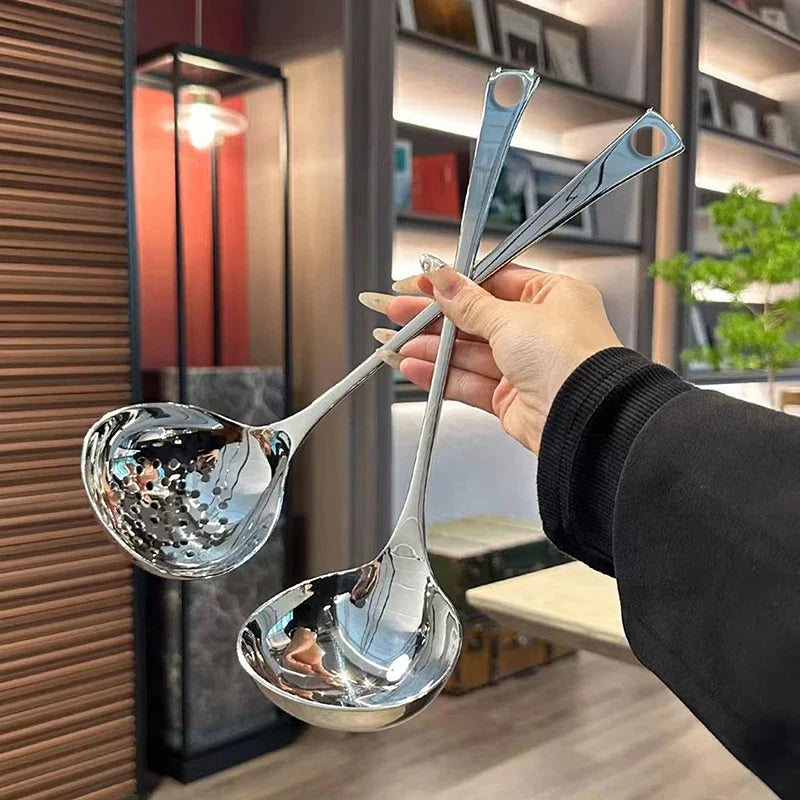 Stainless Steel Soup Ladle Creative Long Handle Soup Spoon Cutlery Hotel Hot Pot Spoon Home Kitchen Cooking Essential Tools