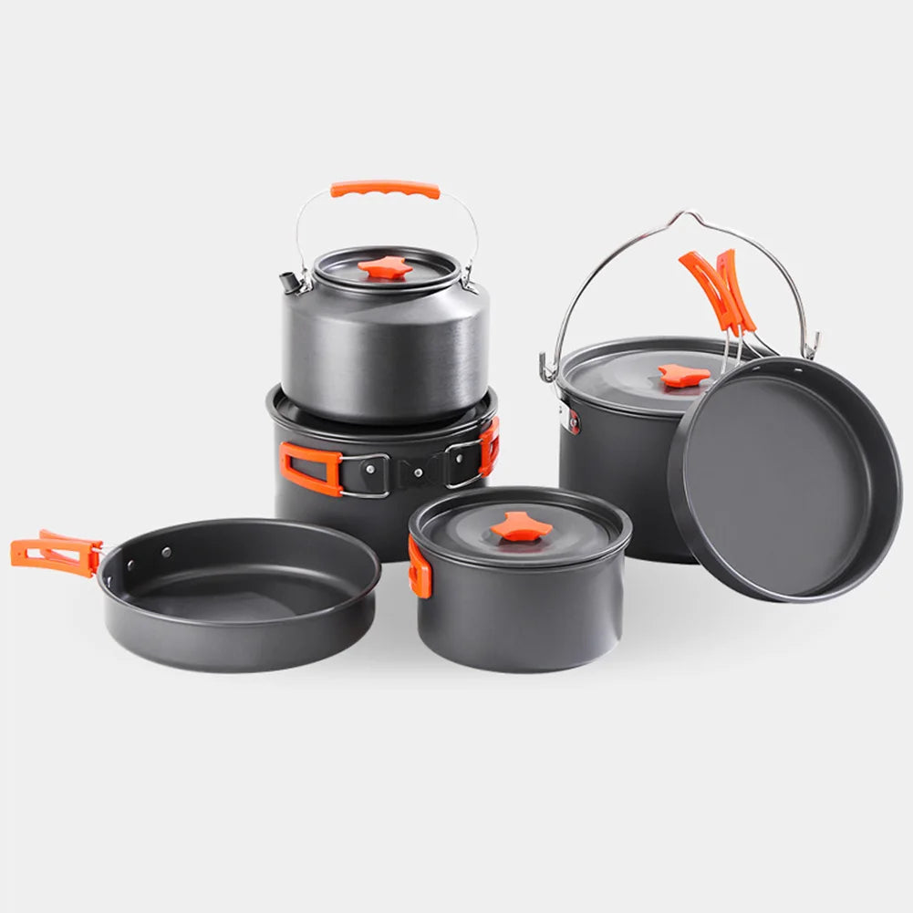 Camping Cookware Set Aluminum Portable Outdoor Tableware Cookset Cooking Kit Pan Bowl Kettle Pot Hiking BBQ Picnic Equipment