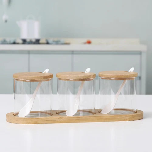 Glass Seasoning Jar Combination Set Single Salt Shaker Sugar Bowl Nordic Japanese Seasoning Box with Lid Kitchen Household Items