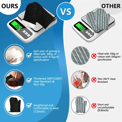 Oven Mitts 2 pcs Set,High Heat Resistant 500 Degree Extra Thicken Long Kitchen Cotton Oven Glove for Cooking